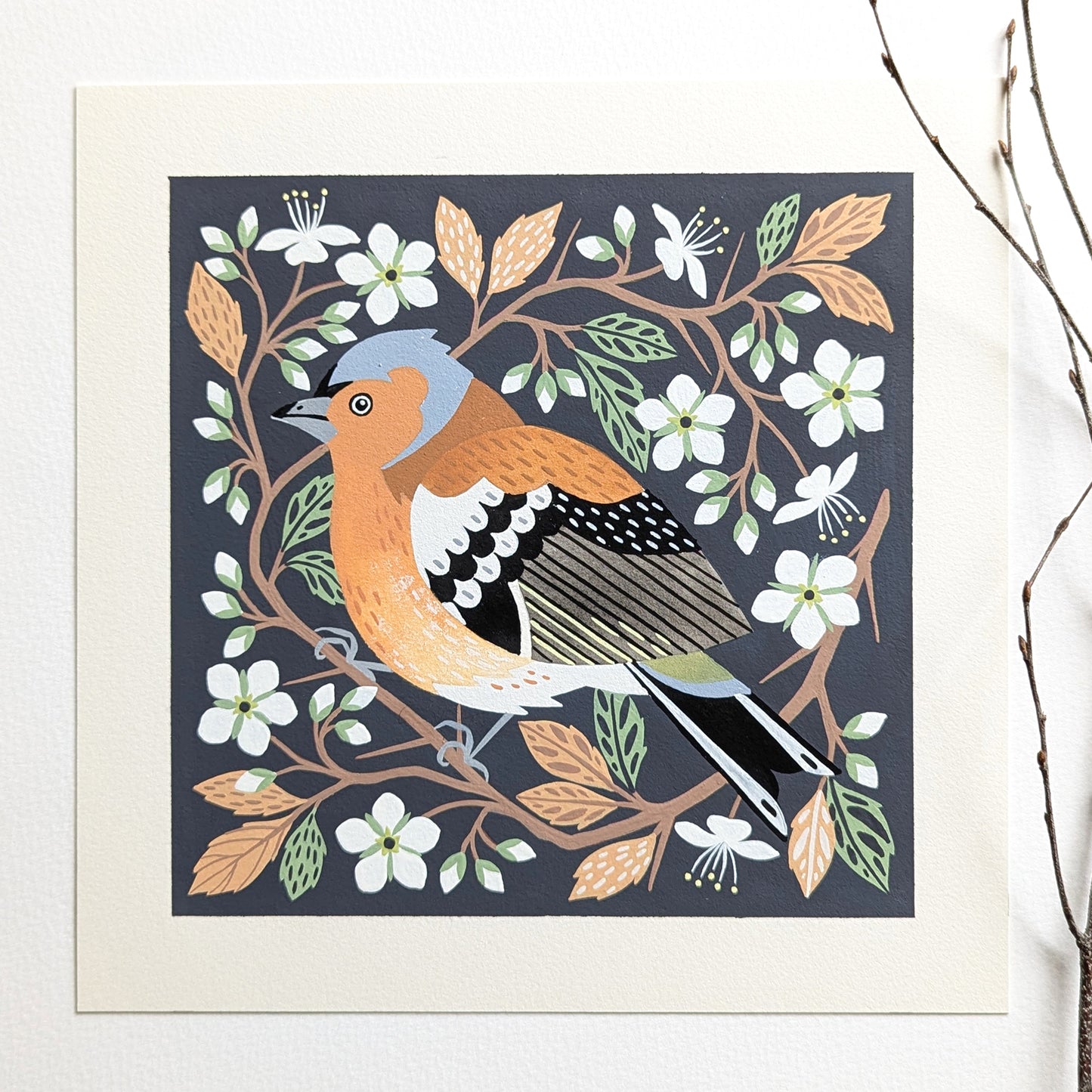 Forest Finds Original Painting: Chaffinch & Blackthorn