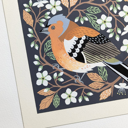 Forest Finds Original Painting: Chaffinch & Blackthorn